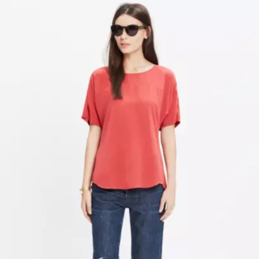 NWOT Madewell Silk Overlook Tunic Shirt, size XS, Warm Berry